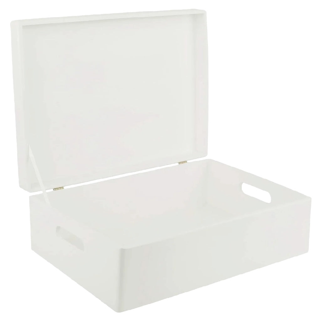 Elegante Witte Houten Opbergkist met Deksel en Handvaten