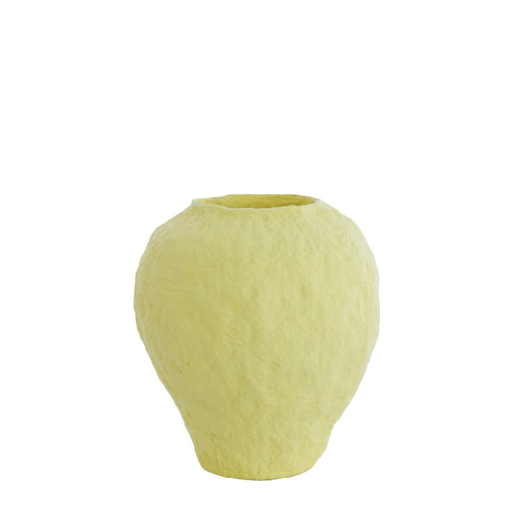 Moderne Lichtgele Keramische Vaas - Handgemaakte Textuur met Papierpulp-effect - Kleurrijke Decoratieve Bloempot