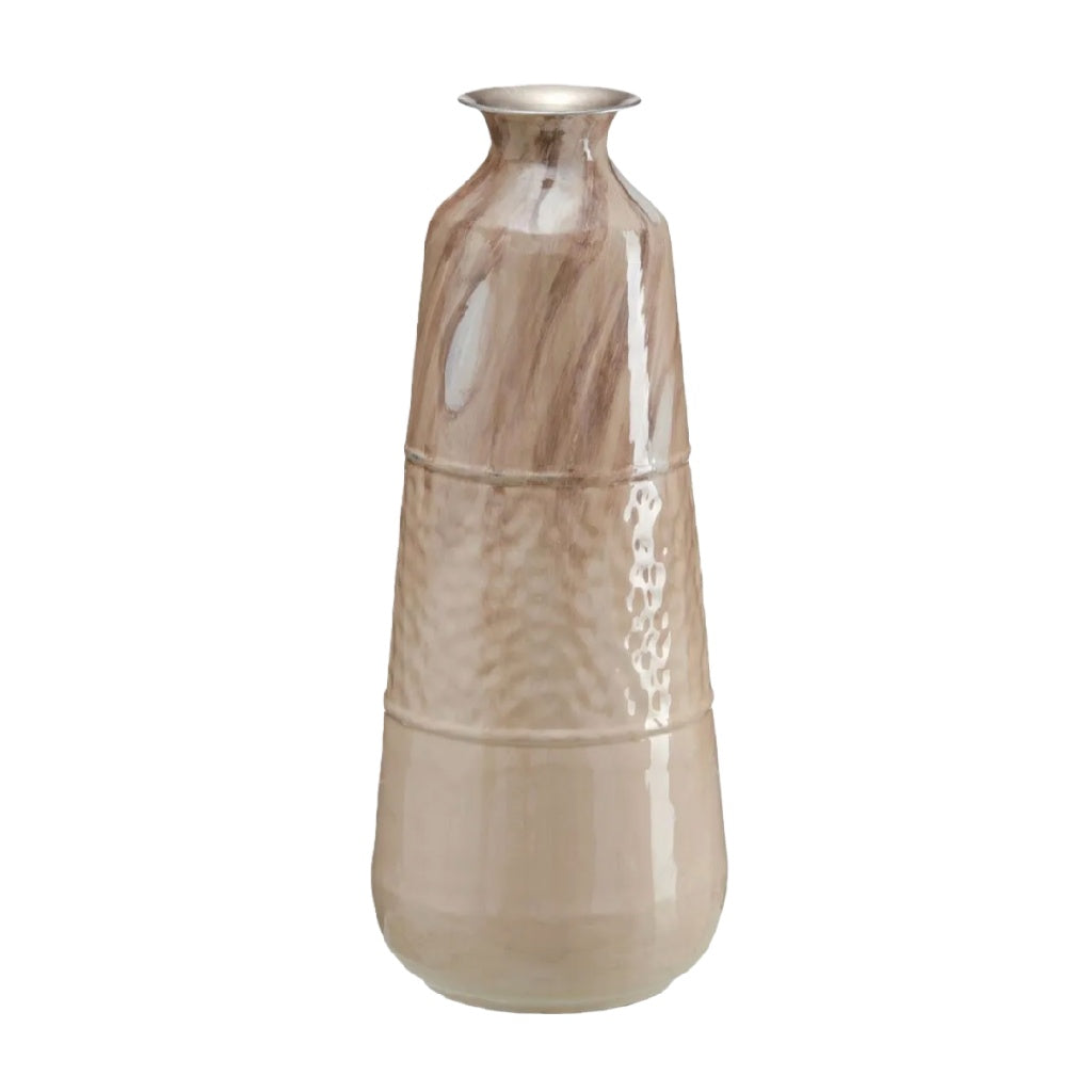 Elegante Keramische Vaas met Gelaagd Design - Karamel en Taupe Marmerlook - Moderne Decoratieve Vloervaas
