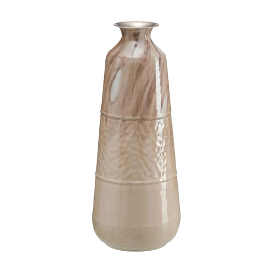 Elegante Keramische Vaas met Gelaagd Design - Karamel en Taupe Marmerlook - Moderne Decoratieve Vloervaas